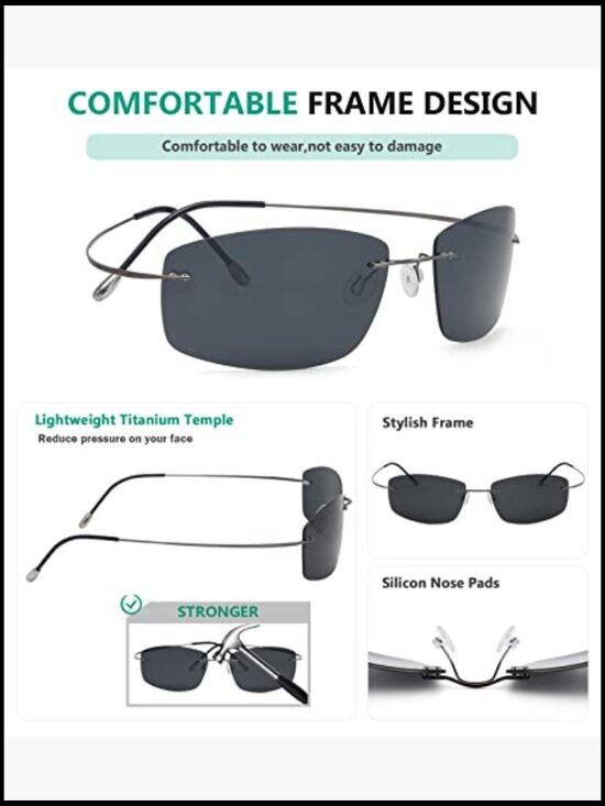 Titanium Frame Polarized Sunglasses Rimless Aviator Style
